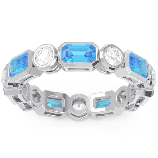 Swiss Blue Topaz Wedding Ring in 14k White Gold with Diamond - Methati-E Antique band