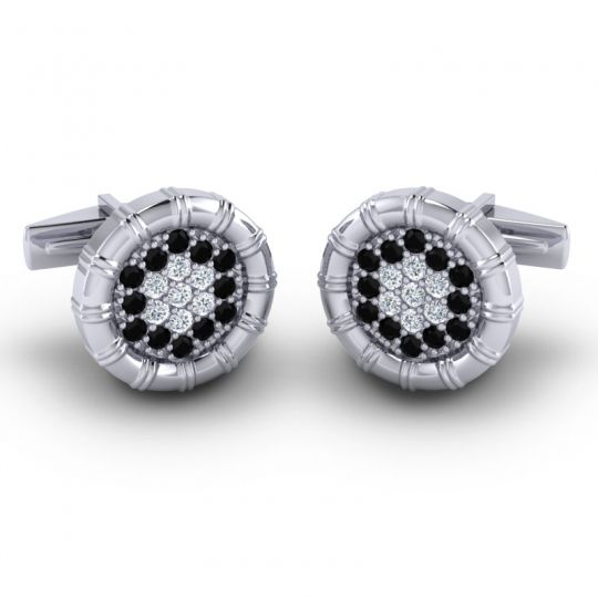 14k White Gold Cufflinks with Black Onyx and Diamond - Navika Gemstone Cufflinks