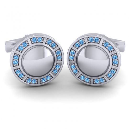 14k White Gold Cufflinks with Swiss Blue Topaz - Paurusa Gemstone Cufflinks