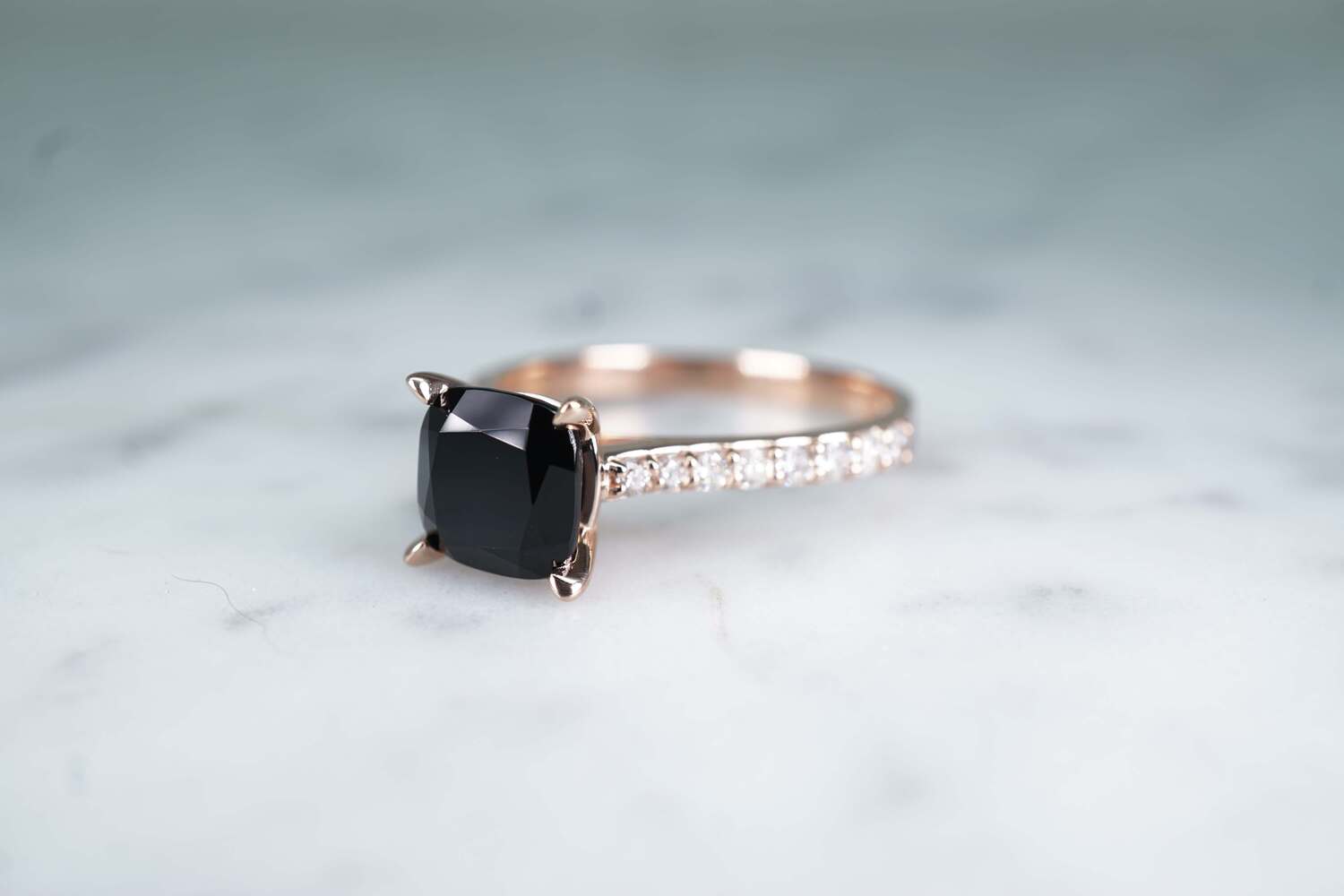 Black onyx cathedral setting ring