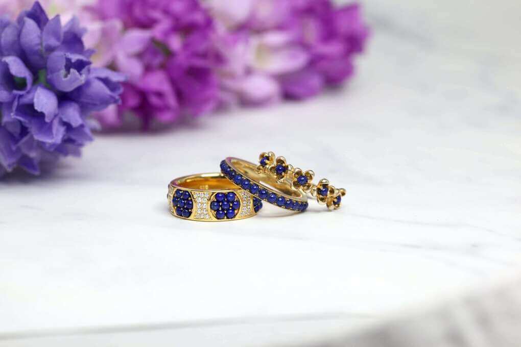 blue gemstone ring set