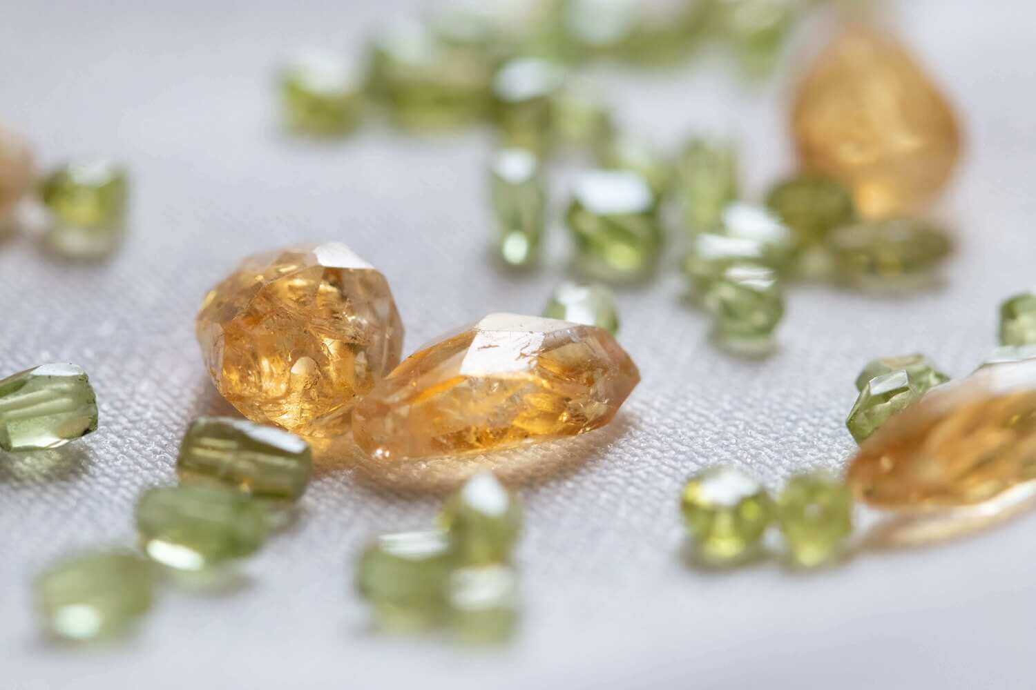 loose citrine and peridot gemstones