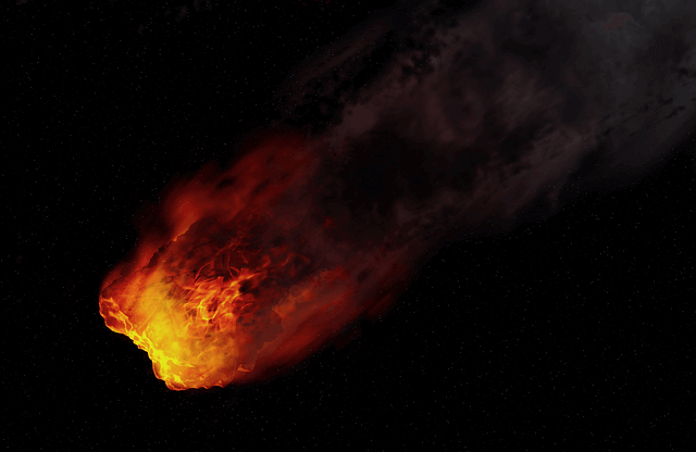 A flaming meteorite soaring through space