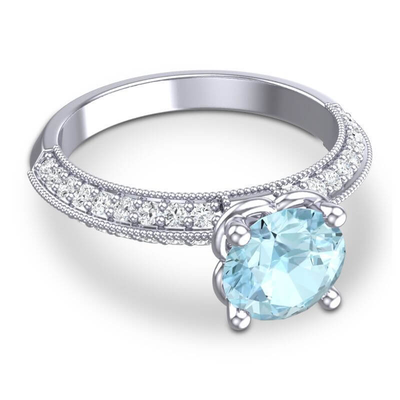Milgrain and Pave Malati Gemstone Engagement Ring